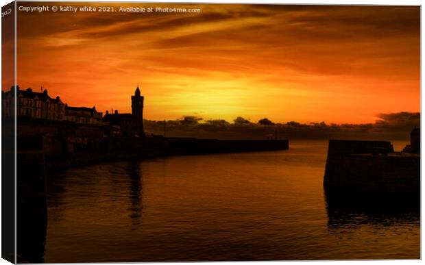 Porthleven Cornwall silhouette Sunset  Canvas Print by kathy white