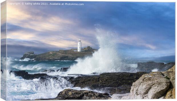 Godrevy lighthouse Cornwall,from  Hayle Beach Canvas Print by kathy white