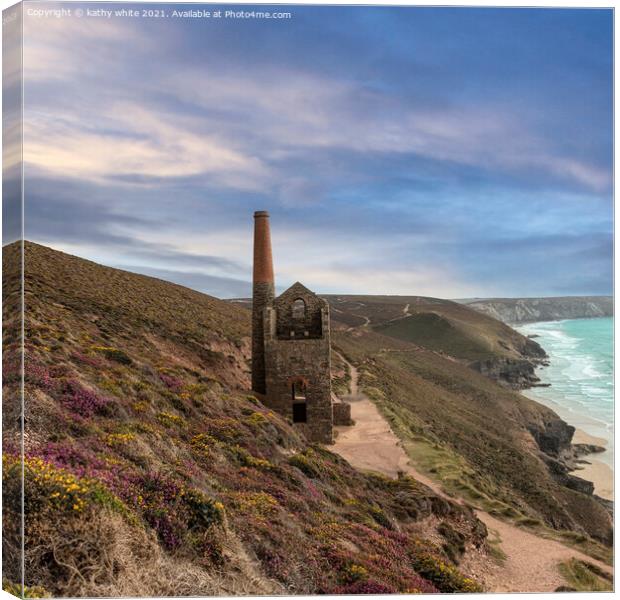 St Agnes Head and  Chapel Porth,Wheal Coates,summe Canvas Print by kathy white