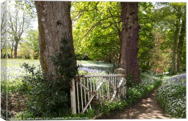 English Bluebell Wood, Cornwall,lovely old gate Canvas Print by kathy white