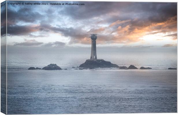 Longships Lighthouse sunset Canvas Print by kathy white
