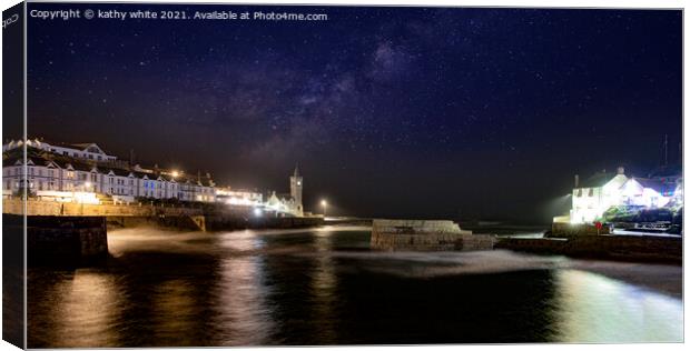 Porthleven Harbour  Cornwall, Milky way  Canvas Print by kathy white