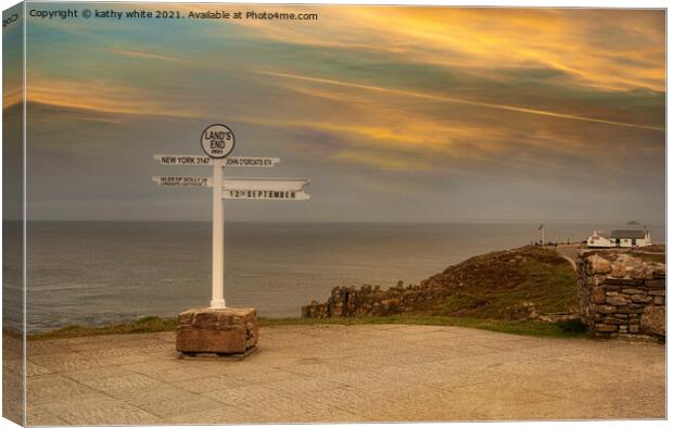  The Iconic Signpost lands end Cornwall at sunset Canvas Print by kathy white