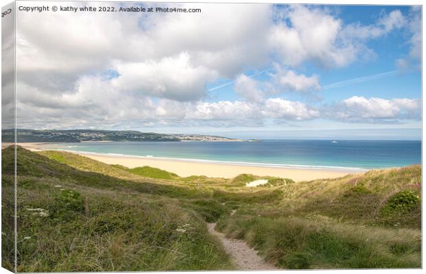Hayle Beach Cornwall pathway to the beach Canvas Print by kathy white