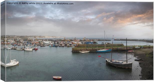 storm in Newlyn Cornwall Canvas Print by kathy white