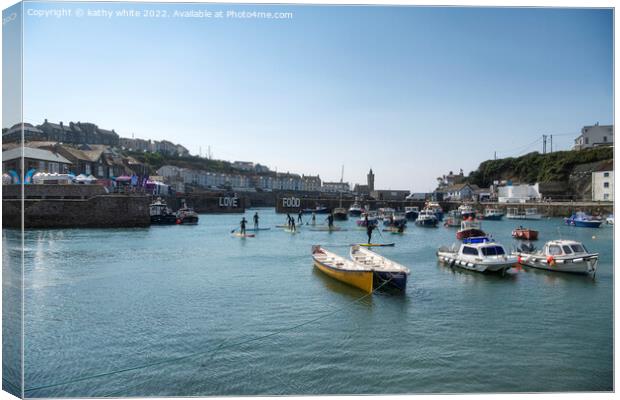Porthleven Harbour, Cornwall, love food Canvas Print by kathy white