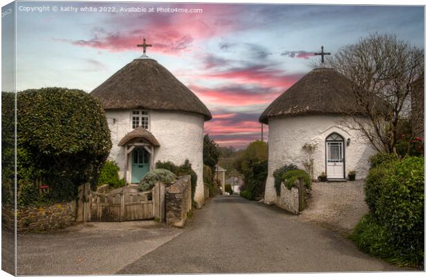 Veryan  Cornwall, roundhouse cottages  Canvas Print by kathy white