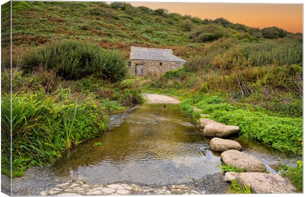 stepping stones across river at Penberth Cove  Canvas Print by kathy white