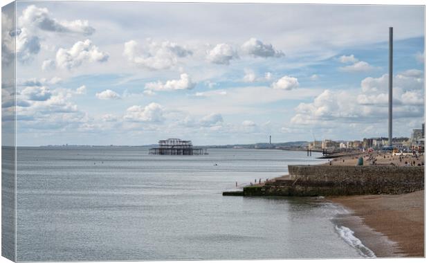 Brighton Seafront, Brighton's West Pier , and obse Canvas Print by kathy white