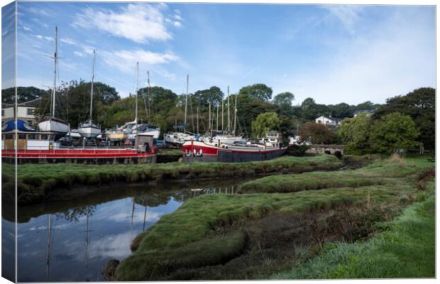 Gweek Cornwall riverboats Canvas Print by kathy white