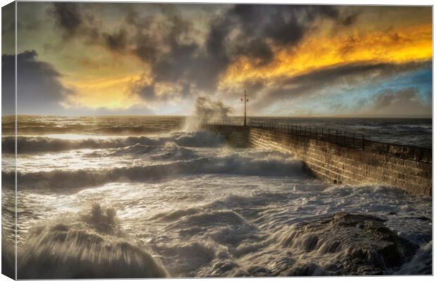 Porthleven in the Eye of the Storm  Canvas Print by kathy white