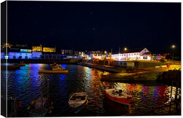 Porthleven christmas lights Canvas Print by kathy white