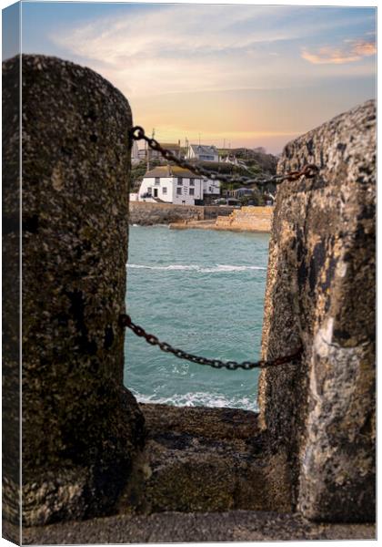 Porthleven Granite view,sunset Canvas Print by kathy white