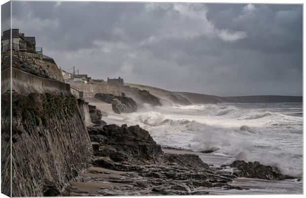 Porthleven beach stormy day Canvas Print by kathy white