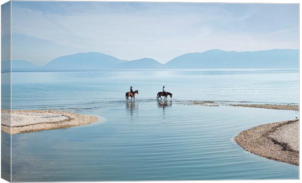 Horse riding in Kefalonia,Sami Canvas Print by kathy white