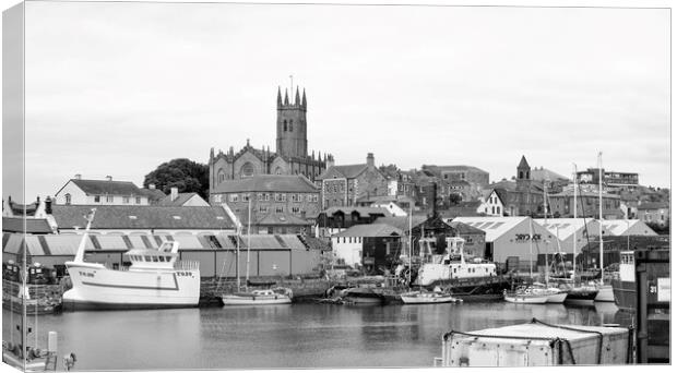 newlyn harbour Penzance Cornwall,black and white Canvas Print by kathy white
