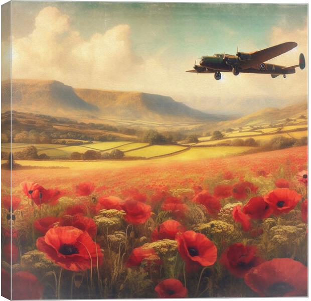 lancaster over poppy field Canvas Print by kathy white