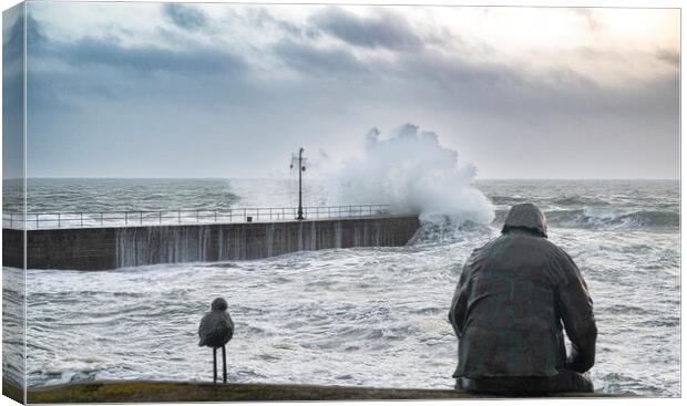 Porthleven  stormy sea,waiting for fish Canvas Print by kathy white