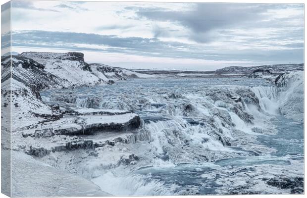 Majestic Frozen Waterfall,Gullfoss waterfall ,Icel Canvas Print by kathy white