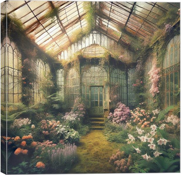 Abandoned  Steampunk Greenhouse Canvas Print by kathy white
