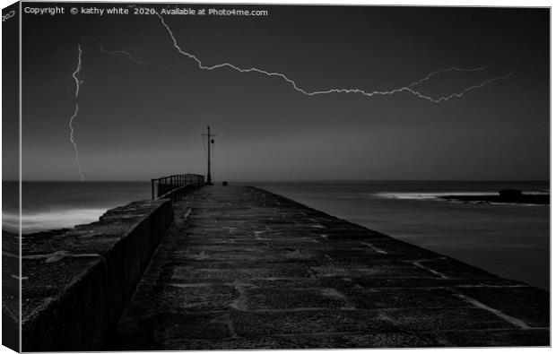 Lighting storm, Porthleven CornwallPorthleven Canvas Print by kathy white