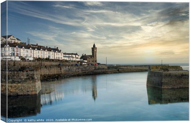 Porthleven Clock tower at sunset,long exposure cor Canvas Print by kathy white