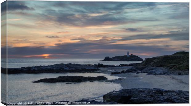 Godrevy Lighthouse Cornwall sunset Canvas Print by kathy white