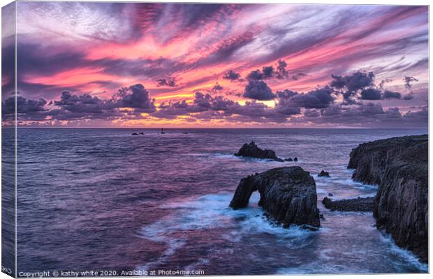 Sunset set at Lands End Cornwall, Sunset Cornwall Canvas Print by kathy white