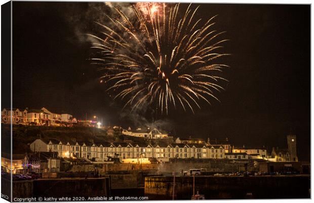 Porthleven gold sky Canvas Print by kathy white