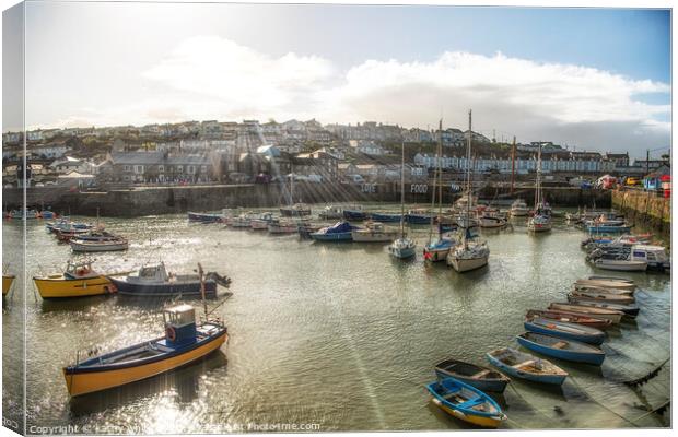  Porthleven Cornwall  with boats in the harbour Canvas Print by kathy white