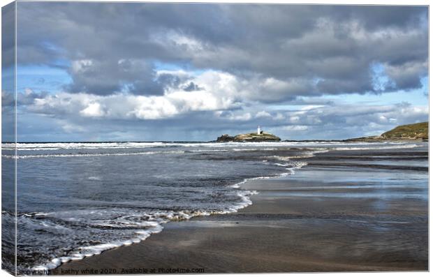 Godrevy beach, Godrevy  lighthouse, Cornwall ,  Canvas Print by kathy white