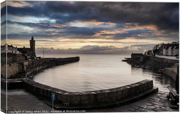 Porthleven Cornwall at sunset,Porthleven Harbour Cornwall Canvas Print by kathy white
