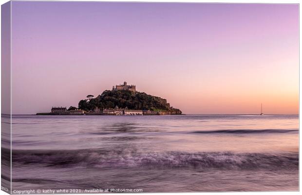 St Michaels mount Cornwall pink sky and calm cornw Canvas Print by kathy white