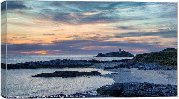 Godrevy ,Lighthouse, Cornwall sunset Canvas Print by kathy white
