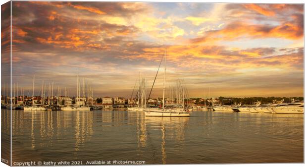 Vodice Croatia sunset at the marina with yachts Canvas Print by kathy white