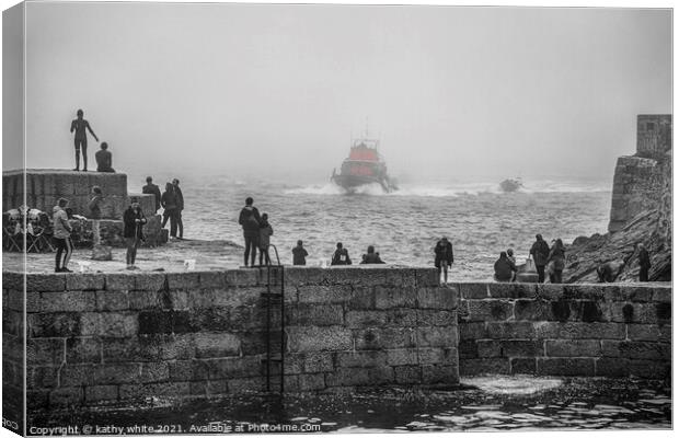 lifeboat Porthleven Cornwall, colour pop Canvas Print by kathy white