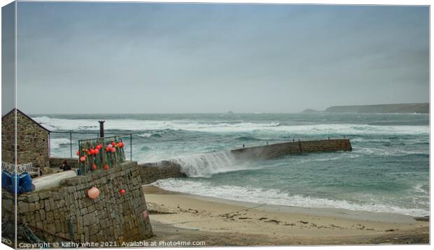 Lands End and Sennen Cornwall storm,cornish seasca Canvas Print by kathy white