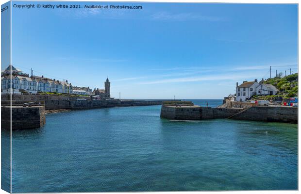 Blue sky at the clock tower Porthleven Canvas Print by kathy white