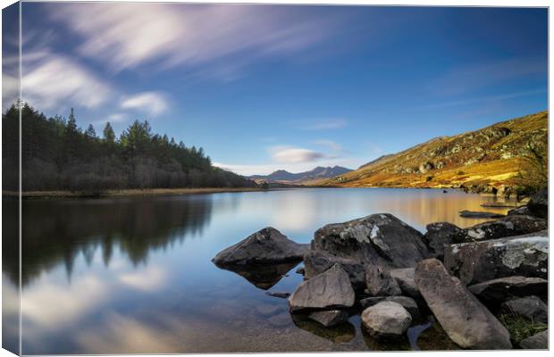 Llynnau Mymbyr in long exposure. Canvas Print by Palombella Hart