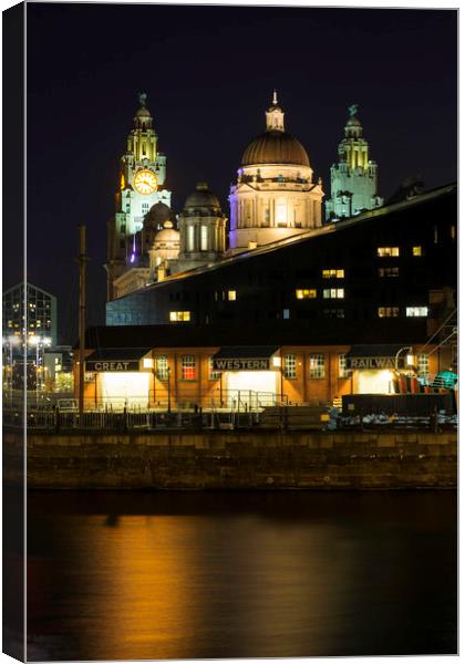 Liverpool Pier Head at Night Canvas Print by Mike Chesworth