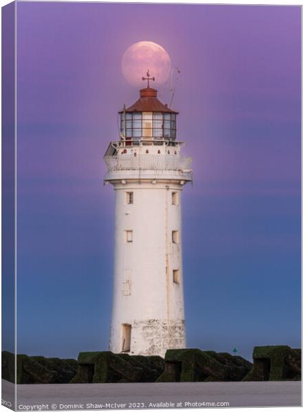 Moonset at New Brighton Lighthouse Canvas Print by Dominic Shaw-McIver