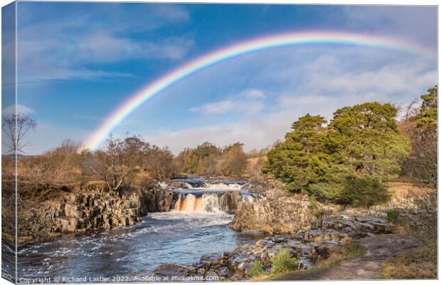 Rainbow at Low Force Waterfall Canvas Print by Richard Laidler