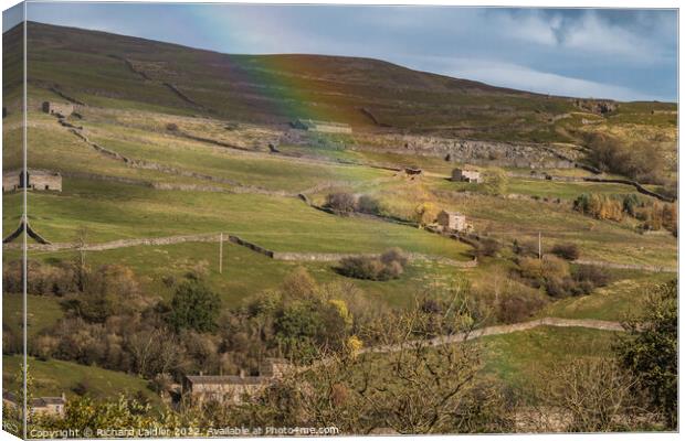 Swaledale Barns and Rainbow (2) Canvas Print by Richard Laidler