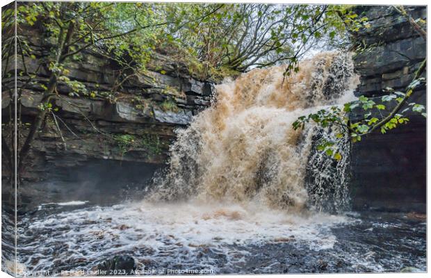 Summerhill Force Waterfall in Spate after Storm Babet Oct 2023 Canvas Print by Richard Laidler