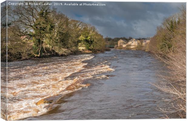 A swollen River Tees at Barnard Castle, Teesdale Canvas Print by Richard Laidler