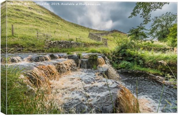 Ettersgill Beck Waterfall in Spate 1 Canvas Print by Richard Laidler
