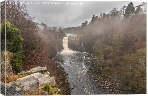 Fog lifting at High Force Waterfall, Teesdale Canvas Print by Richard Laidler