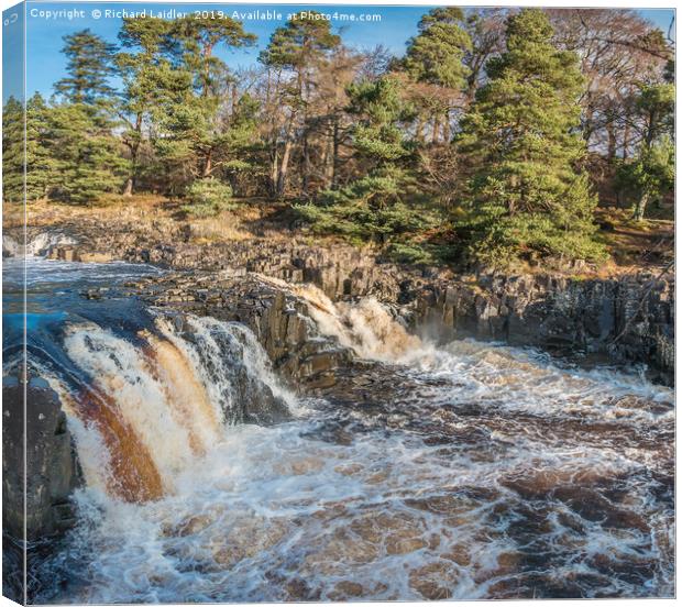 Winter Sun at Low Force Waterfall (1) Canvas Print by Richard Laidler