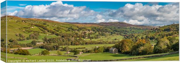 Swaledale Autumn Panorama, Low Row from Crackpot Canvas Print by Richard Laidler