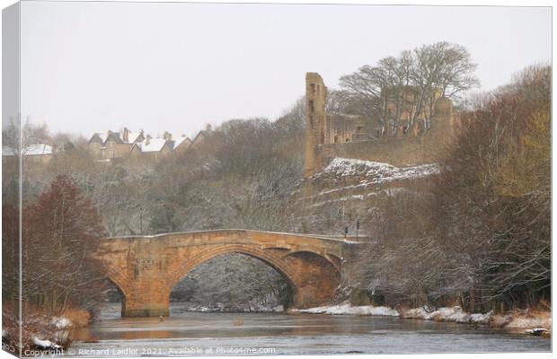 The County Bridge and Castle Ruins, Barnard Castle, Teesdale, in Winter Canvas Print by Richard Laidler